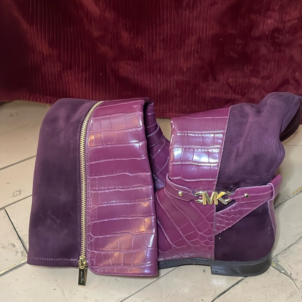 Michael Kors boots, magenta, gold zipper,